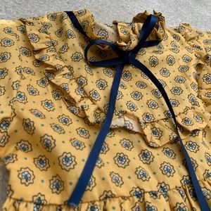 NWOT toddler mustard and blue ruffle dress